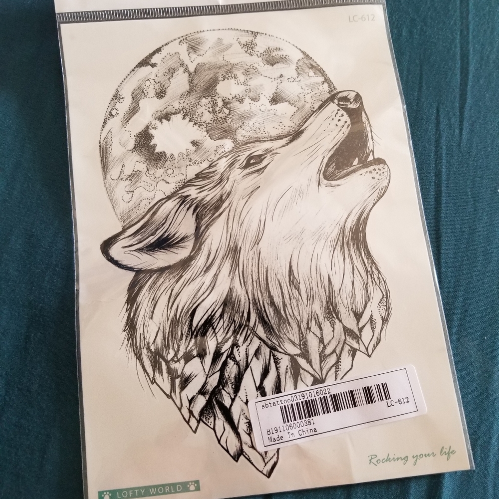 Big Moon Wolf Temporary Tattoo
